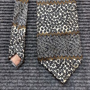 Venezia Italy Mens Silk Necktie Black White Geometric Oval Striped Print Tie